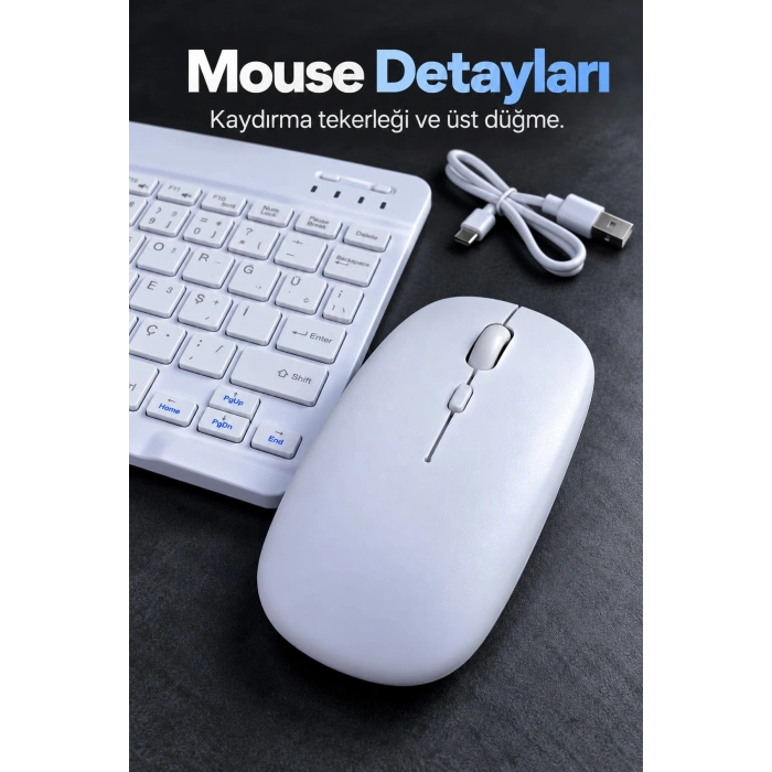 Kablosuz Klavye Mouse Seti Beyaz Türkçe Q
