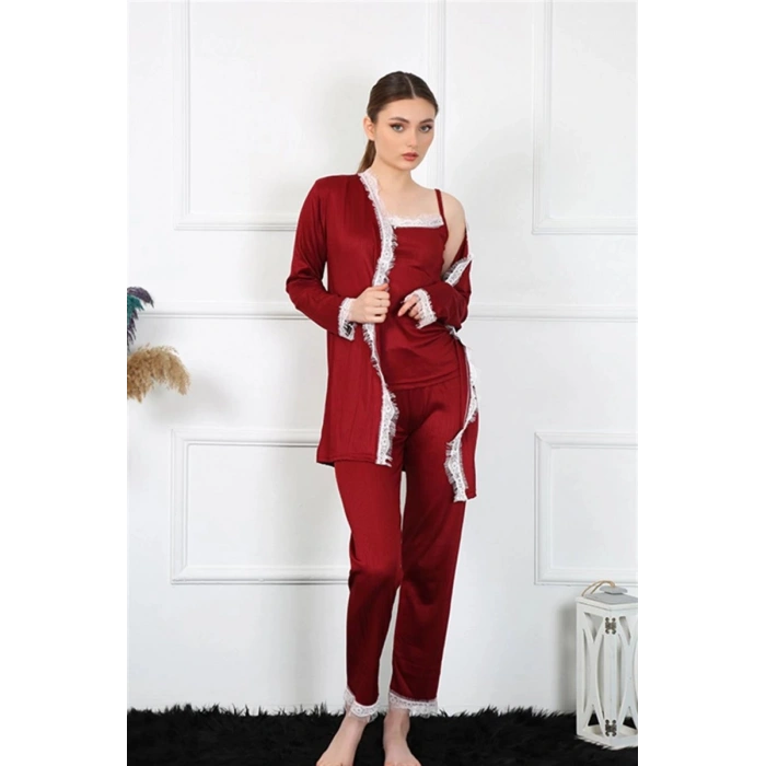 Kadın 3lü Bordo Sabahlık Takım