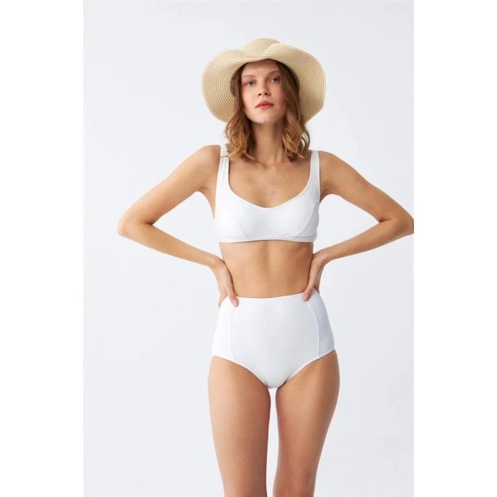 Kadın Basic Beyaz Pedli Yüksek Bel Bikini Takımı