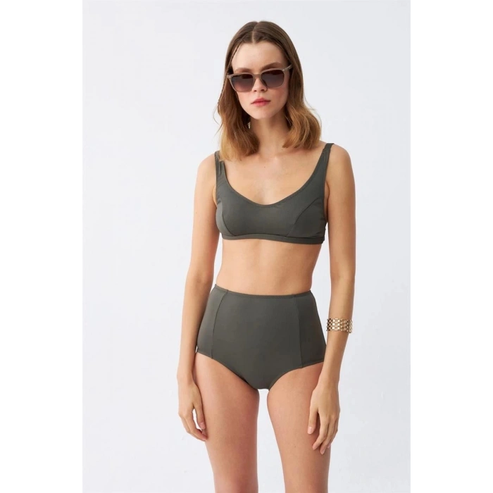 Kadın Basic Haki Pedli Yüksek Bel Bikini Takımı