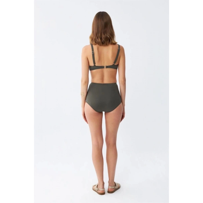 Kadın Basic Haki Pedli Yüksek Bel Bikini Takımı