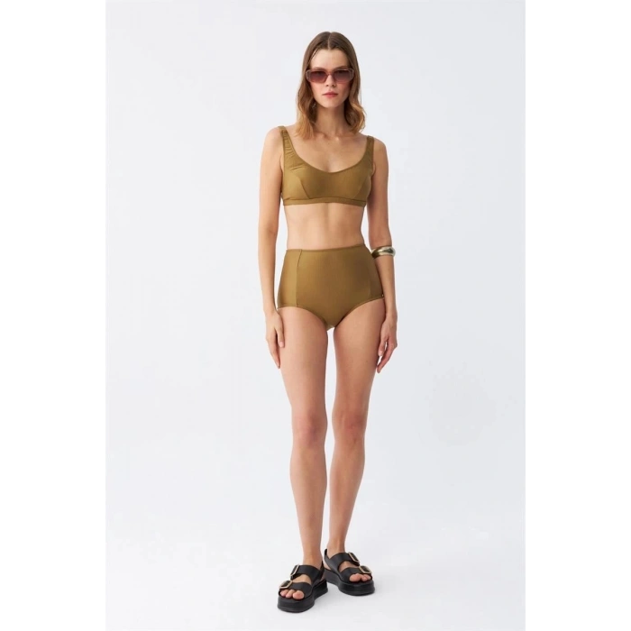 Kadın Basic Hardal Pedli Yüksek Bel Bikini Takımı