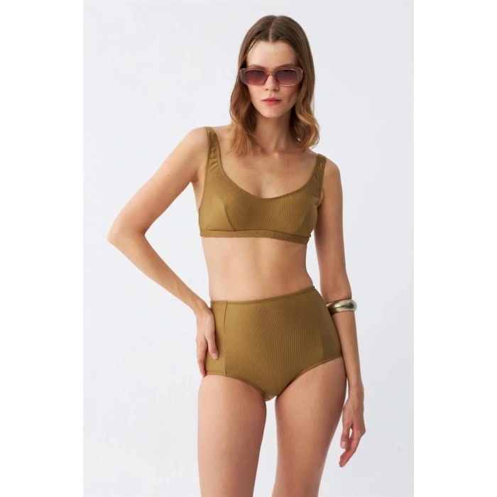 Kadın Basic Hardal Pedli Yüksek Bel Bikini Takımı
