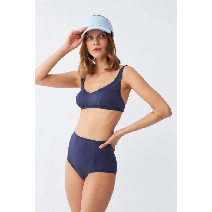 Kadın Basic Lacivert Pedli Yüksek Bel Bikini Takımı