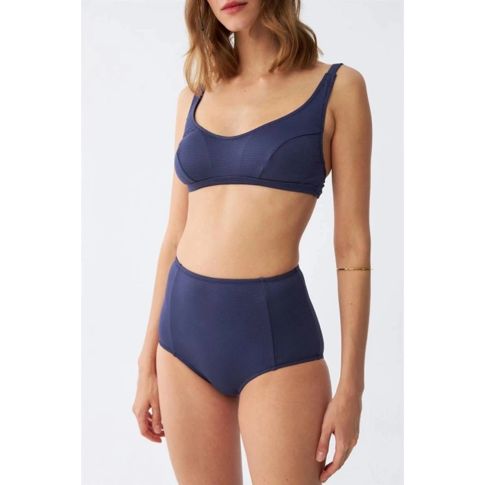 Kadın Basic Lacivert Pedli Yüksek Bel Bikini Takımı