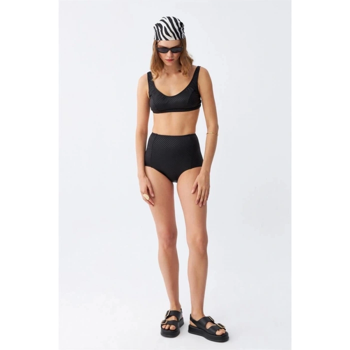 Kadın Basic Siyah Pedli Yüksek Bel Bikini Takımı