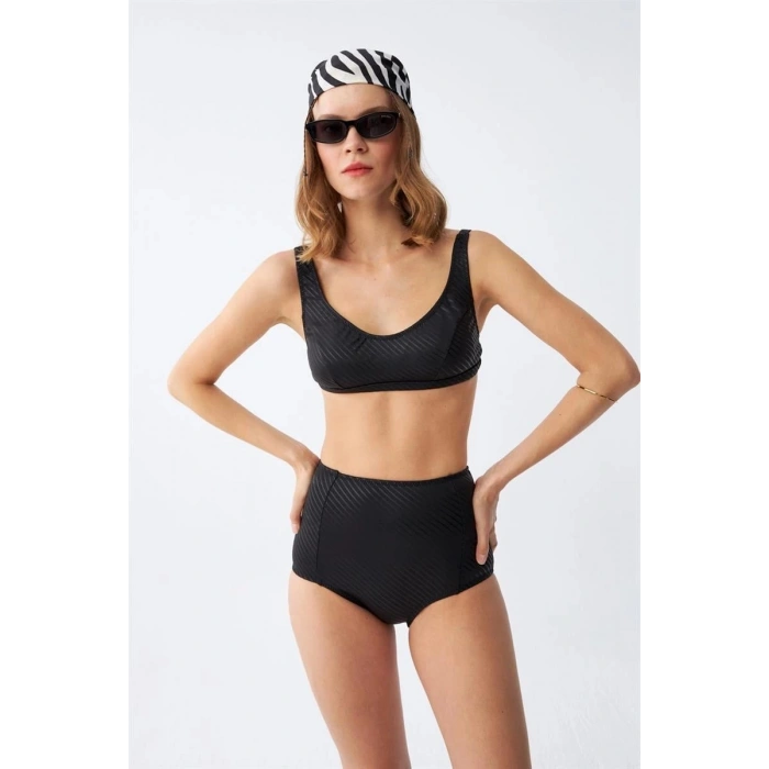 Kadın Basic Siyah Pedli Yüksek Bel Bikini Takımı