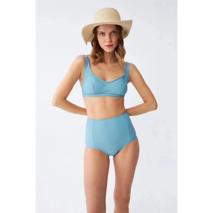 Kadın Basic Turkuaz Pedli Yüksek Bel Bikini Takımı