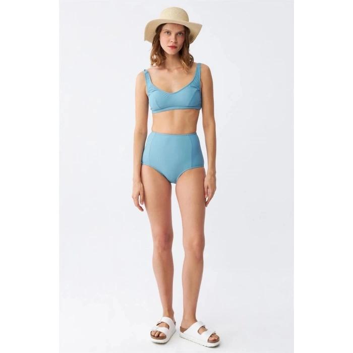 Kadın Basic Turkuaz Pedli Yüksek Bel Bikini Takımı