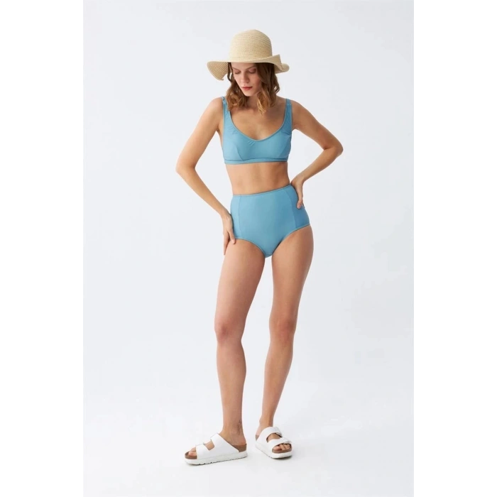 Kadın Basic Turkuaz Pedli Yüksek Bel Bikini Takımı