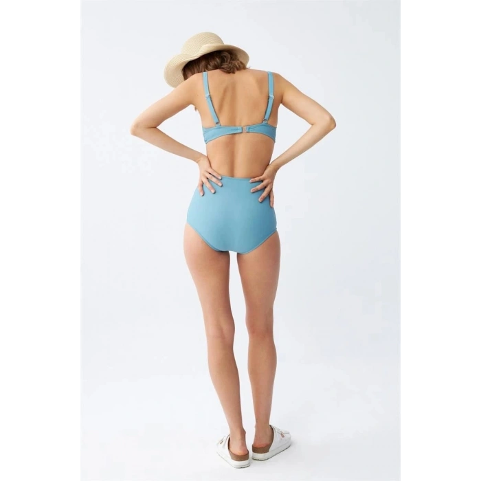 Kadın Basic Turkuaz Pedli Yüksek Bel Bikini Takımı