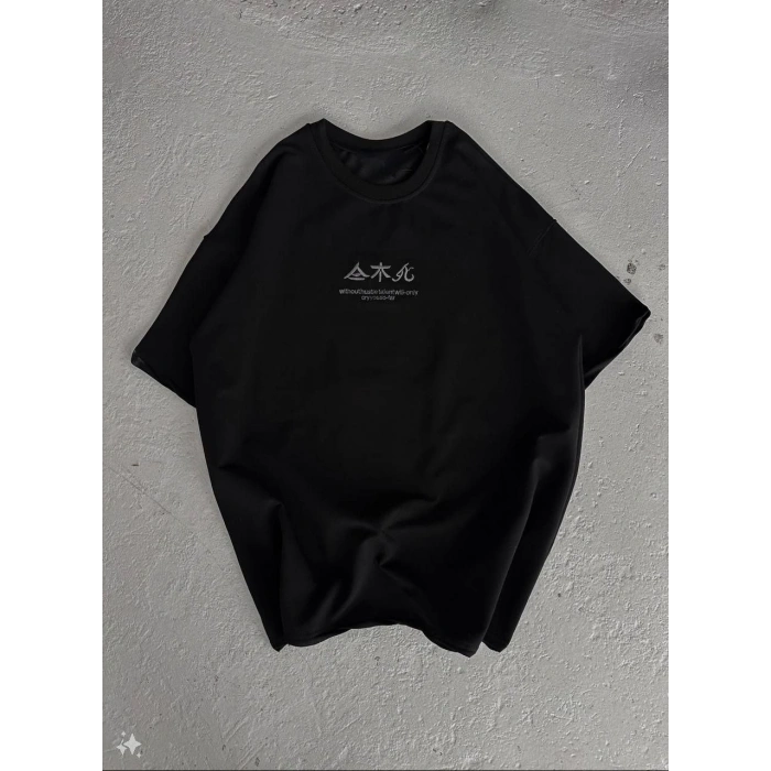 Kadın Baskılı kısa kol Oversize T-Shirt - Siyah