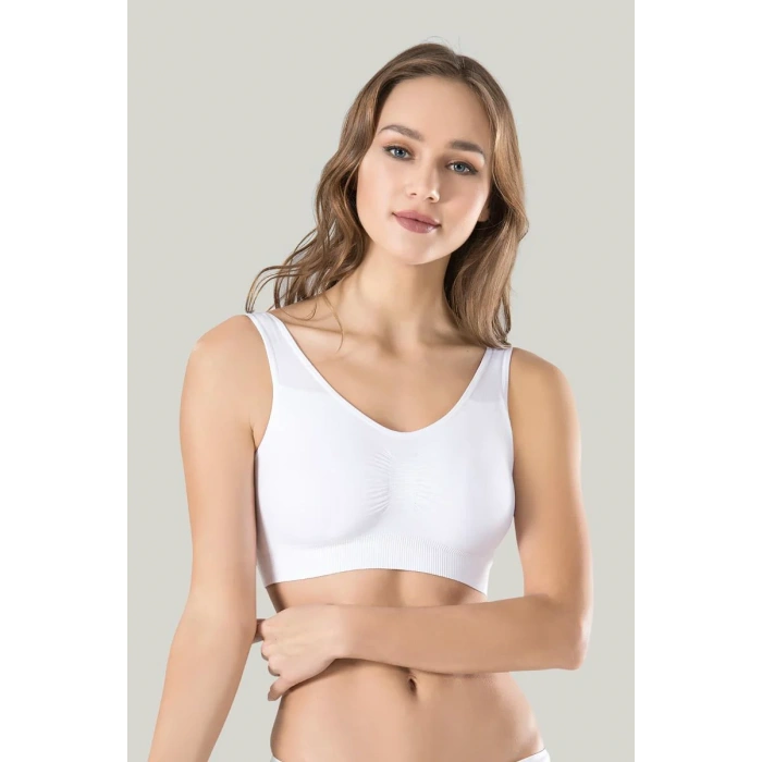 Kadın Beyaz Kalın Askılı Çıkarılabilir Pedli Örme Seamless Dikişsiz Basic Büstiyer