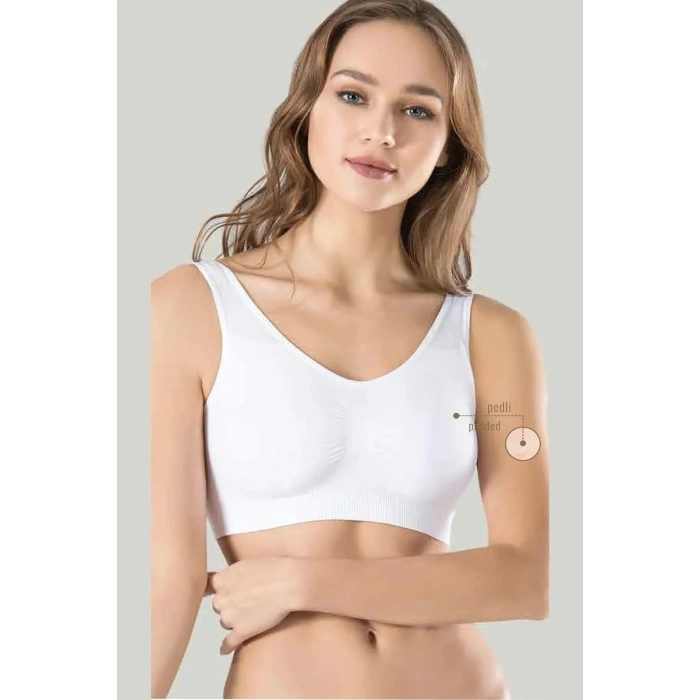 Kadın Beyaz Kalın Askılı Çıkarılabilir Pedli Örme Seamless Dikişsiz Basic Büstiyer