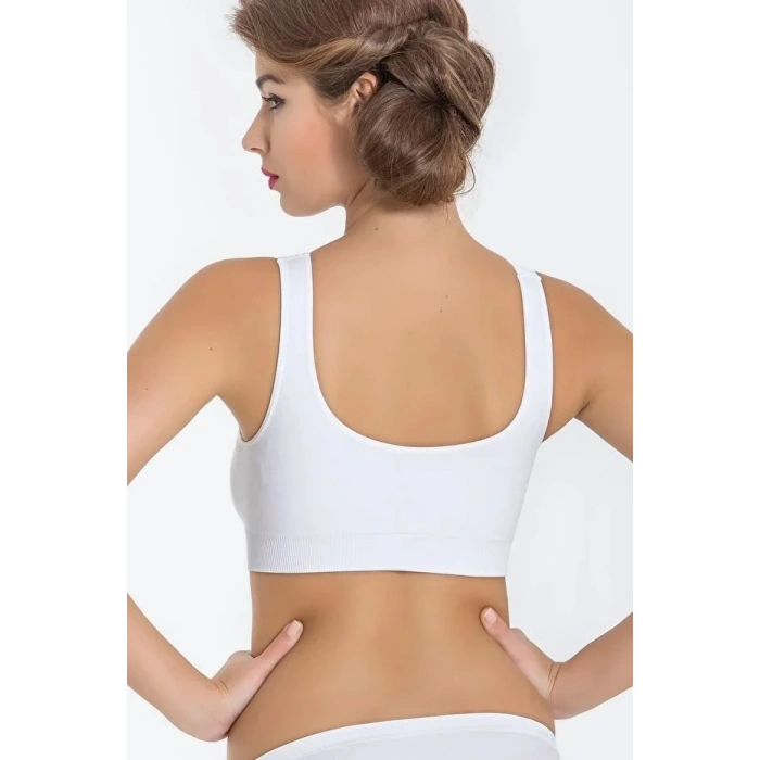Kadın Beyaz Kalın Askılı Çıkarılabilir Pedli Örme Seamless Dikişsiz Basic Büstiyer