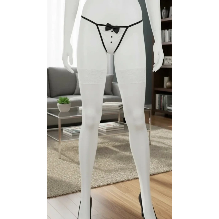 Kadın Beyaz Şık Metal Detaylı String Tanga