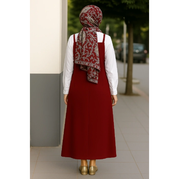 Kadın Bordo Basic Ayarlanabilir Askılı Jile Elbise
