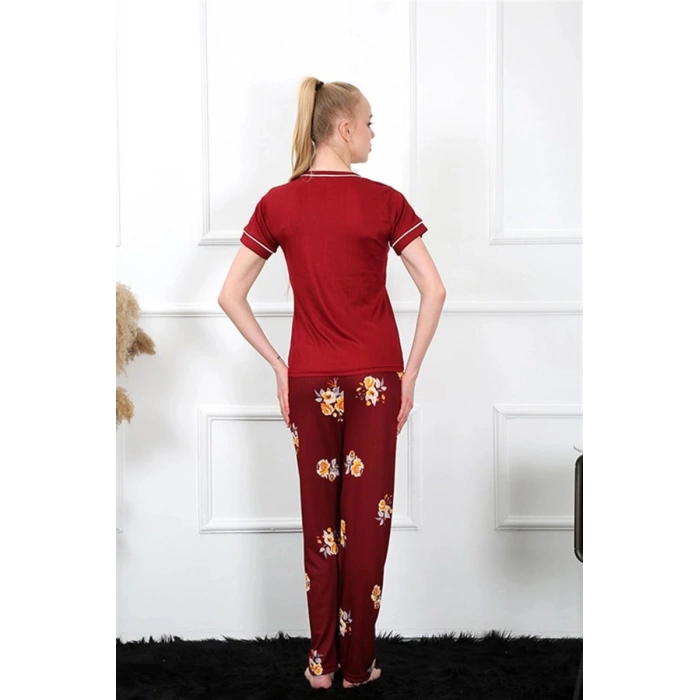 Kadın Bordo Kısa Kol Pijama Takım