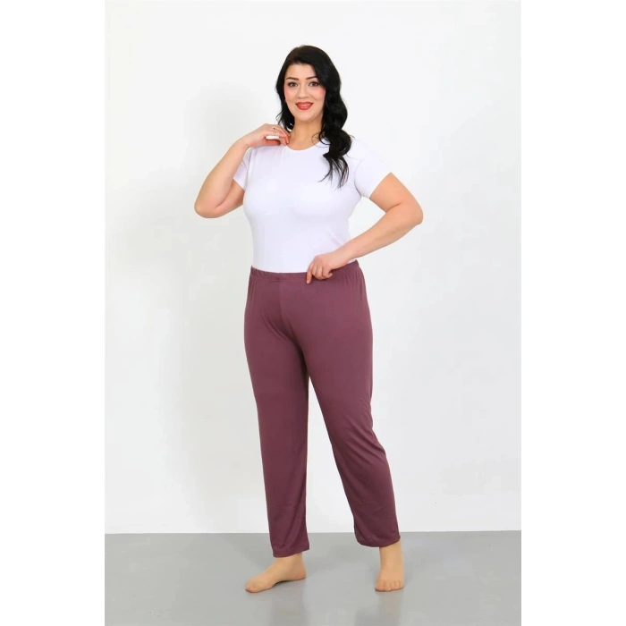 Kadın Büyük Beden Mürdüm Tek Alt Pijama