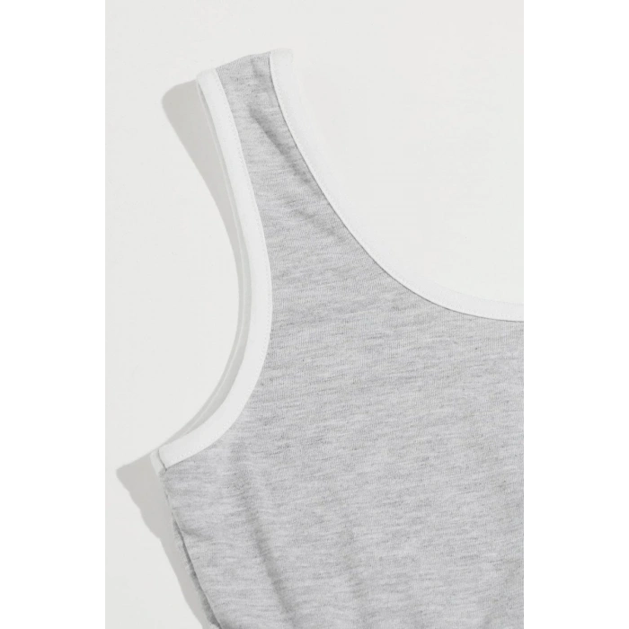 Kadın Gri Askılı Crop Top Ve Şortlu Gecelik Takım