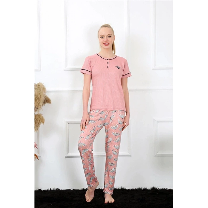 Kadın Gül Kurusu Kısa Kol Pijama Takım