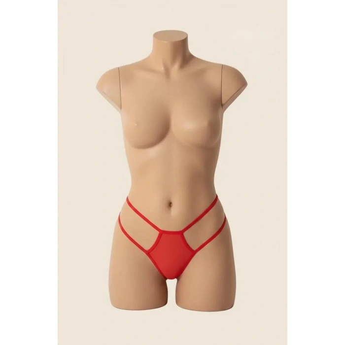 Kadın Kırmızı Transparan Tül String Tanga