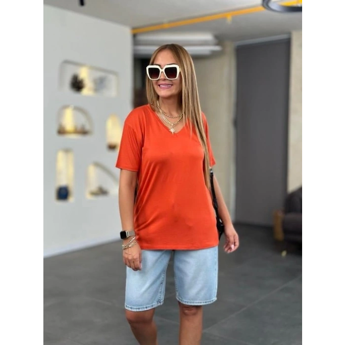 Kadın Kısa Kollu V Yaka Bluz