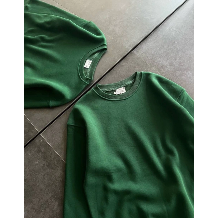 Kadın Kışlık Bisiklet Yaka Üç İplik Basic SweatShirt - Haki