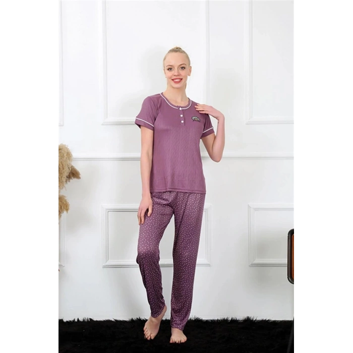Kadın Mürdüm Kısa Kol Pijama Takım