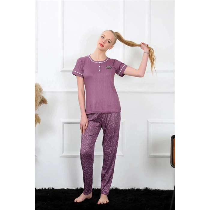 Kadın Mürdüm Kısa Kol Pijama Takım