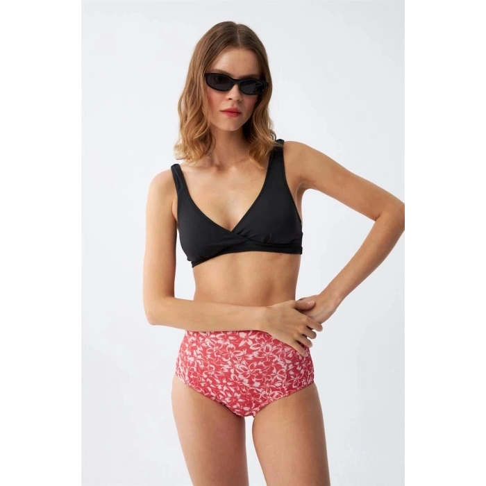 Kadın Pedli Yüksek Bel Bikini Takımı - Siyah