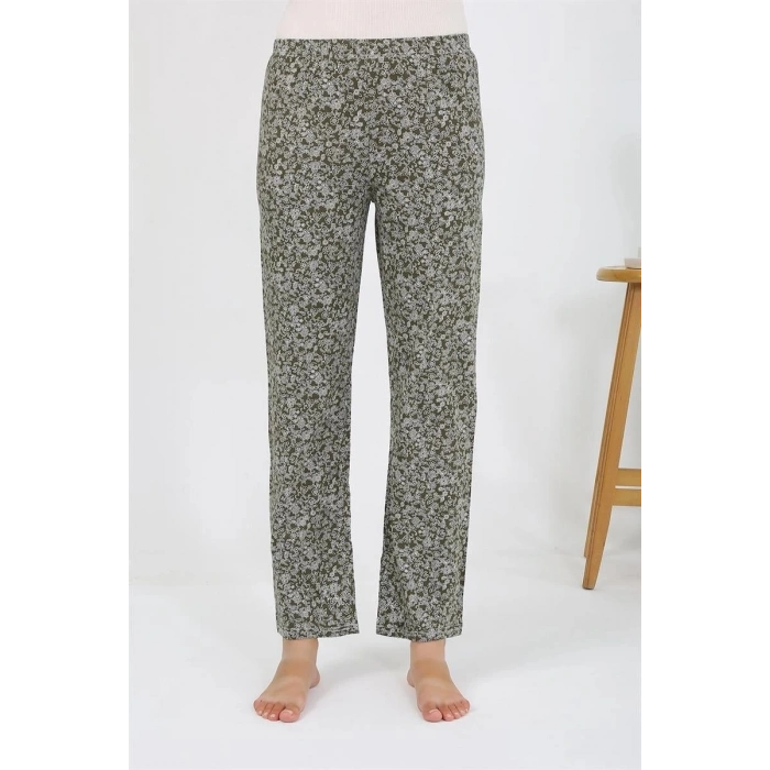 Kadın Penye Desenli Tek Alt Pijama Haki