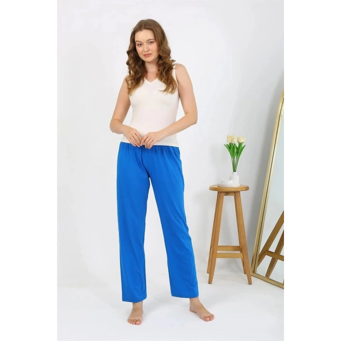 Kadın Penye Düz Tek Alt Pijama Mavi