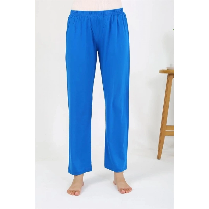 Kadın Penye Düz Tek Alt Pijama Mavi