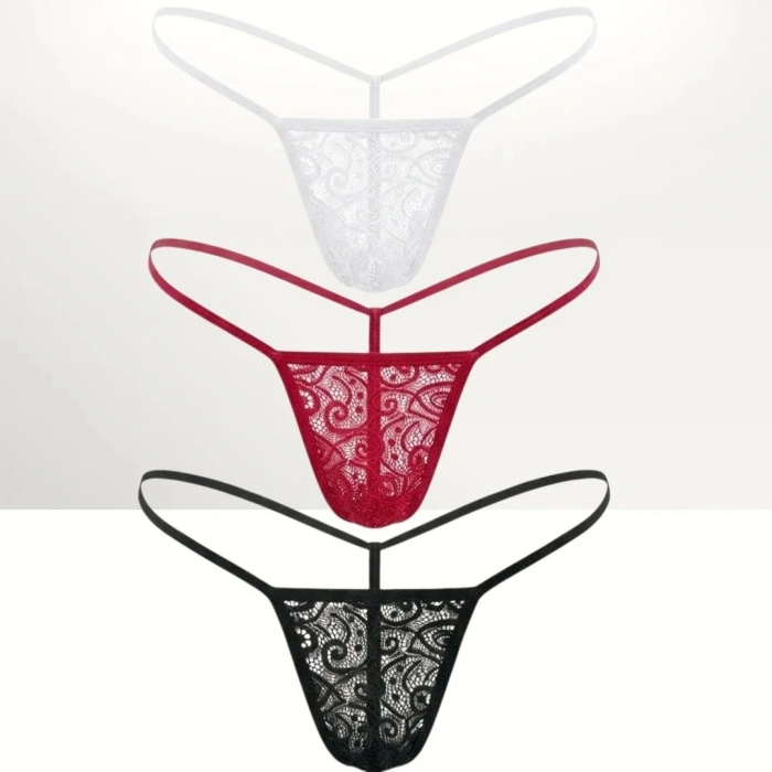 Kadın Premium Dantelli G-string 3’lü Külot Takımı