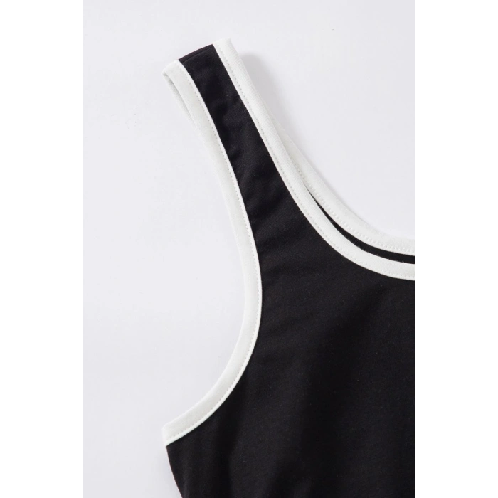Kadın Siyah Askılı Crop Top Ve Şortlu Gecelik Takım