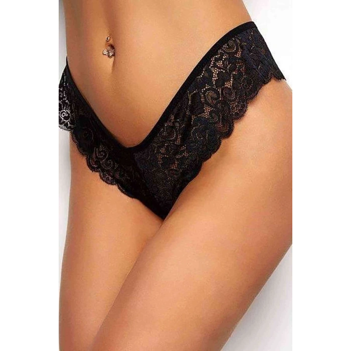 Kadın Siyah Dantelli Seksi Külot