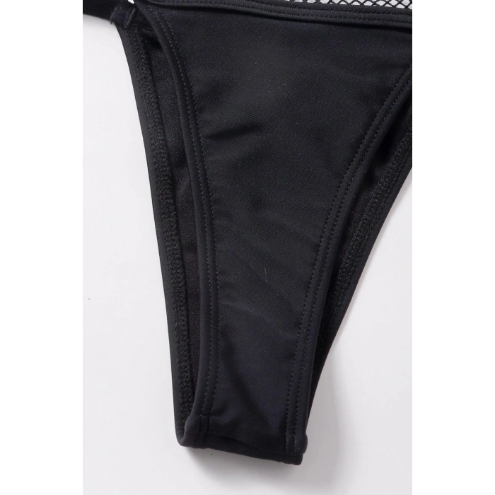Kadın Siyah File Detaylı Özel Bikini Takımı