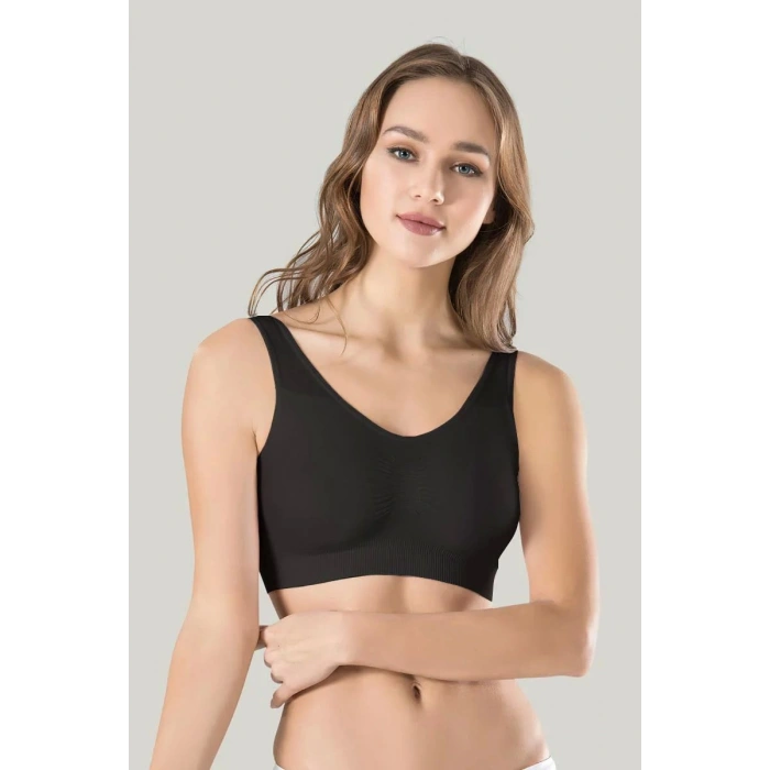Kadın Siyah Kalın Askılı Çıkarılabilir Pedli Örme Seamless Dikişsiz Basic Büstiyer
