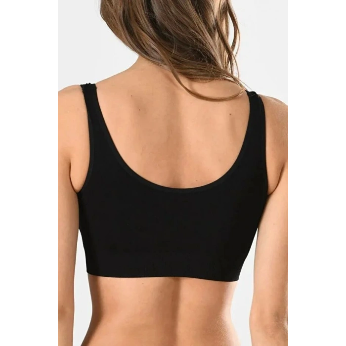 Kadın Siyah Kalın Askılı Çıkarılabilir Pedli Örme Seamless Dikişsiz Basic Büstiyer