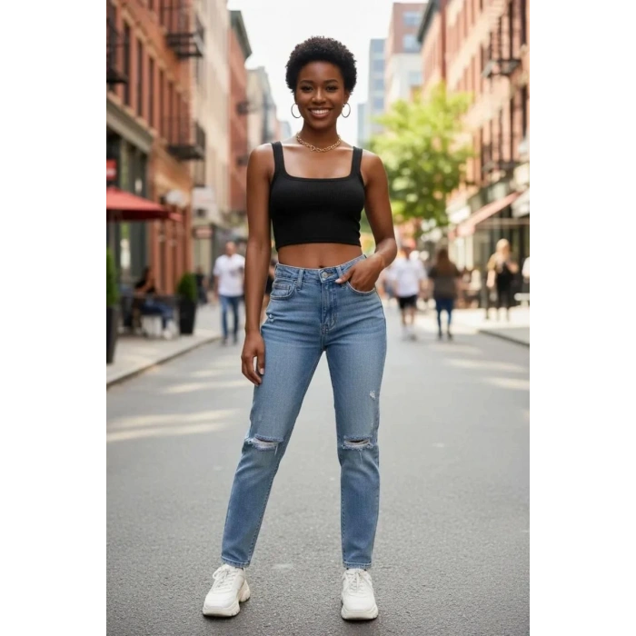 Kadın Siyah Kalın Askılı Crop Top Büstiyer Esnek Kumaş Şık Basic Kadın Üst Giyim