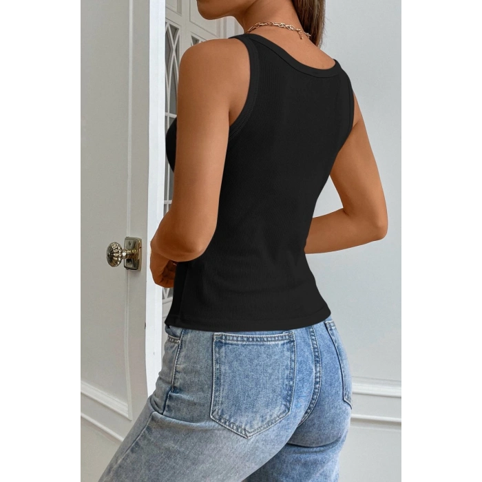 Kadın Siyah Kolsuz Kalın Askılı Uzun Crop Top Bluz & Atlet