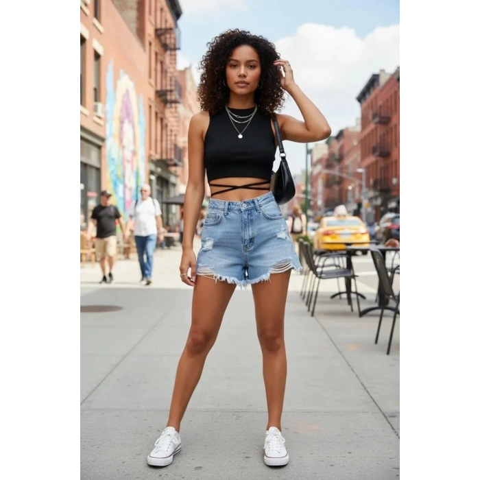 Kadın Siyah Modern Fit Çapraz Bağlamalı Crop Top Büstiyer
