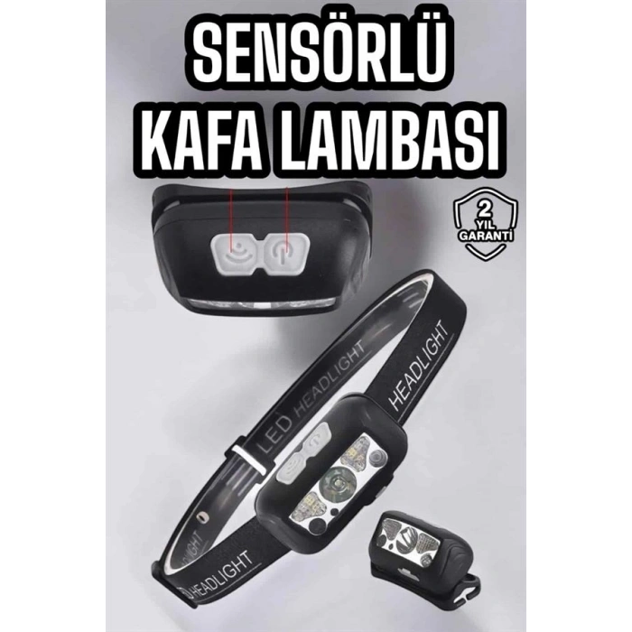 Kafa Lambası Kamp Lambası Sensörlü Şarjlı Ayarlanabilir