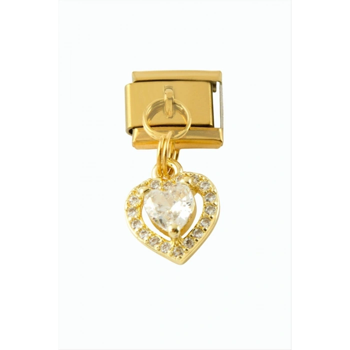 Kalp Zirkon Taşlı Sallatılı Çelik Charm