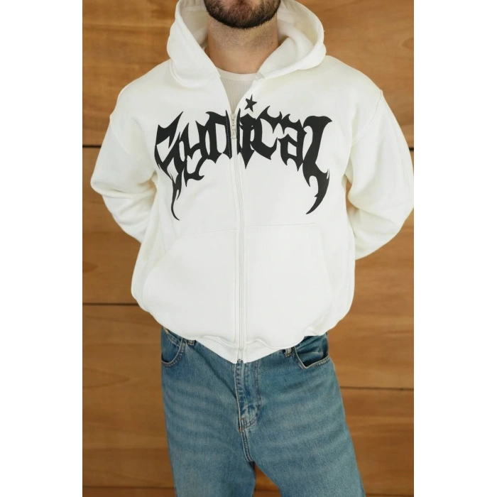 Kapüşonlu Sweatshirt Hoodie - Beyaz