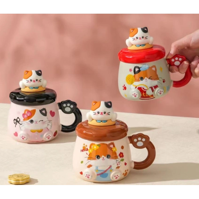 Kedi Desenli Figürlü Seramik Bardak