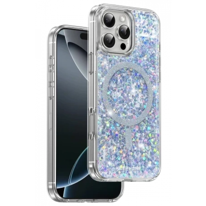 Keephone Apple iPhone 16 Pro Max Interstellar Glitter Magsafe Kılıf - Mavi