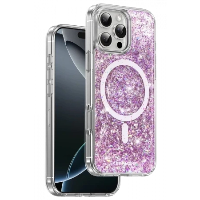 Keephone Apple iPhone 16 Pro Max Interstellar Glitter Magsafe Kılıf - Mavi
