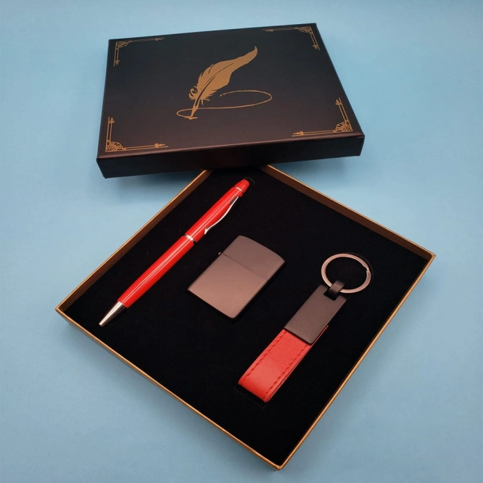 Kırmızı Anahtarlık Çakmak ve Touchpen Kalem